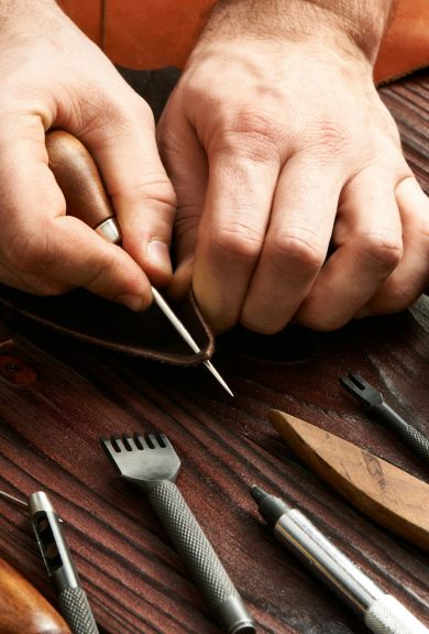 Man working with leather